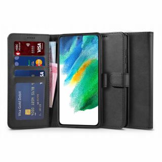 Tech-Protect Wallet Samsung Galaxy S21 FE kinyitható bőr tok - fekete