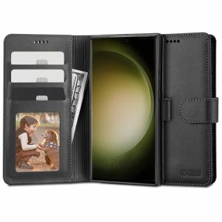 Tech-Protect Wallet Samsung Galaxy S23 Ultra kinyitható bőr tok - fekete
