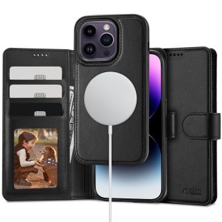 Tech-Protect Wallet MagSafe iPhone 14 Pro kinyitható bőr tok - fekete