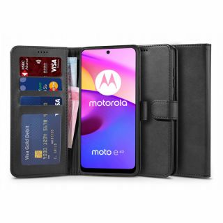 Tech-Protect Wallet Motorola Moto E20 / E40 bőr kinyitható tok - fekete