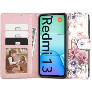 Tech-Protect Wallet Xiaomi Redmi 13 kinyitható tok - virágos