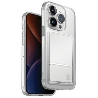 Uniq Air Fender ID iPhone 15 Pro szilikon hátlap tok kártyatartóval - átlátszó