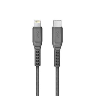Uniq MFI Flex USB-C-Lightning 18W töltőkábel - szürke