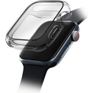 Uniq Garde Apple Watch 41mm szilikon tok + kijelzővédő - átlátszó / fekete