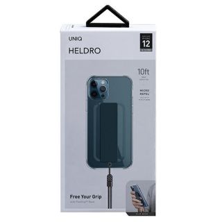 Uniq Heldro iPhone 12 / 12 Pro kemény hátlap tok + pánt + csuklópánt - átlátszó