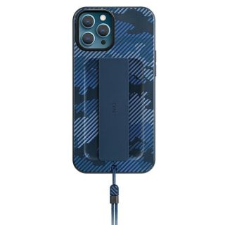 Uniq Heldro iPhone 12 / 12 Pro kemény hátlap tok + pánt + csuklópánt - kék, mintás