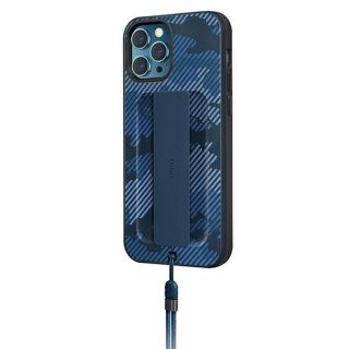 Uniq Heldro iPhone 12 / 12 Pro kemény hátlap tok + pánt + csuklópánt - kék, mintás