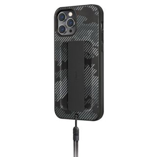 Uniq Heldro iPhone 12 Pro Max kemény hátlap tok + pánt + csuklópánt - fekete, mintás