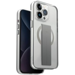 Uniq Heldro Magclick MagSafe iPhone 15 Pro ütésálló kemény hátlap tok + csuklópánt - átlátszó