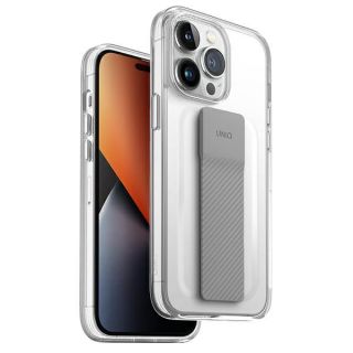 Uniq Heldro Mount iPhone 14 Pro szilikon hátlap tok csuklópánttal - átlátszó