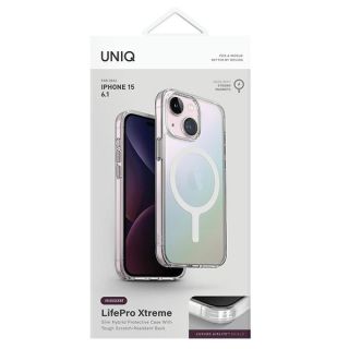Uniq LifePro Xtreme MagClick MagSafe iPhone 15 ütésálló szilikon hátlap tok - átlátszó/irrizáló