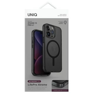 Uniq LifePro Xtreme MagClick MagSafe iPhone 15 Pro ütésálló szilikon hátlap tok - átlátszó/fekete
