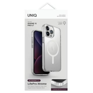 Uniq LifePro Xtreme MagClick MagSafe iPhone 15 Pro Max ütésálló szilikon hátlap tok - átlátszó