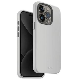 Uniq Lino Hue MagClick MagSafe iPhone 15 Pro ütésálló szilikon hátlap tok - szürke