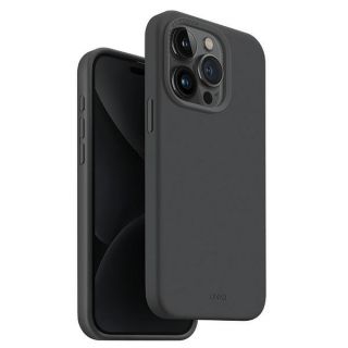 Uniq Lino Hue MagClick MagSafe iPhone 15 Pro ütésálló szilikon hátlap tok - fekete