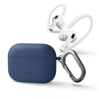 Uniq Nexo AirPods Pro 2 szilikon tok + karabíner + 2db fülkampó - kék