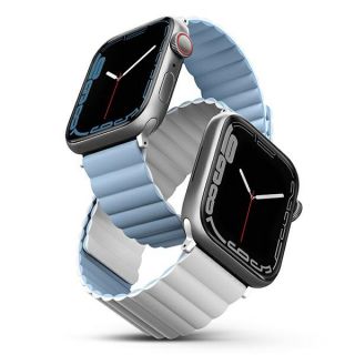 Uniq Revix Apple Watch 45mm / 44mm / 42mm / Ultra 49mm mágneses szilikon szíj - fehér/kék