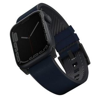 Uniq Straden Strap Apple Watch 45mm / 44mm / 42mm hibrid bőr szíj - kék