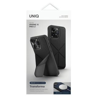 Uniq Transforma MagClick MagSafe iPhone 15 Pro kemény hátlap tok + kitámasztó - fekete