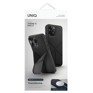 Uniq Transforma MagClick MagSafe iPhone 15 Pro Max kemény hátlap tok + kitámasztó - fekete
