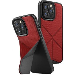 Uniq Transforma iPhone 13 Pro Max MagSafe kompatibilis szilikon hátlap tok + állvány - piros