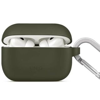 Uniq Vencer Apple AirPods Pro 2 szilikon tok + karabíner + fülhallgató zsinór - zöld