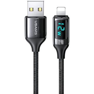 Usams Nylon U78 Lightning - USB-A kábel kijelzővel 2,4A QC. 1,2m - fekete