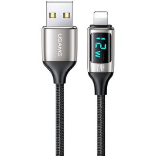 Usams Nylon U78 Lightning - USB-A kábel kijelzővel 2,4A QC. 1,2m - ezüst
