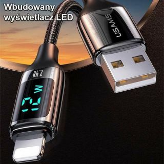 Usams Nylon U78 Lightning - USB-A kábel kijelzővel 2,4A QC. 1,2m - ezüst
