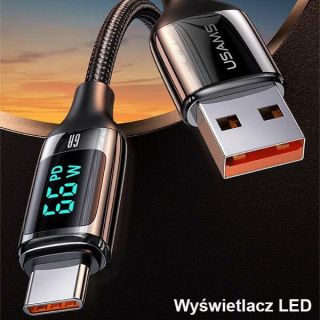 Usams Nylon U78 USB-C - USB-A kábel kijelzővel QC. 6A 1,2m - fehér