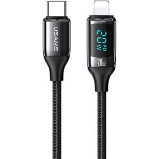 Usams Nylon U78 Lightning - USB-C kábel kijelzővel PD 20W 1,2m - fekete