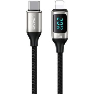 Usams Nylon U78 Lightning - USB-C kábel kijelzővel PD 20W 1,2m - fehér