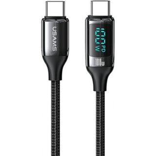 Usams Nylon U78 USB-C - USB-C kábel kijelzővel QC. 100W 1,2m - fekete