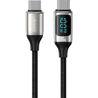 Usams Nylon U78 USB-C - USB-C kábel kijelzővel QC. 100W 1,2m - fekete