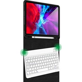 Usams Winro iPad Air 5 (2022) / Air 4 (2020) 10,9" kinyitható bőr tok + billentyűzet (angol) ceruzatartóval - lila