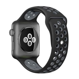 iKi Apple Watch 45mm / 44mm / 42mm lélegző Sport szilikon szíj - fekete/szürke