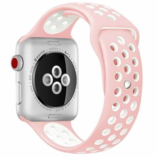 iKi Apple Watch 45mm / 44mm / 42mm lélegző Sport szilikon szíj - rózsaszín/fehér