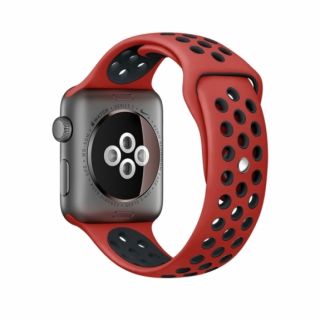iKi Apple Watch 45mm / 44mm / 42mm / Ultra 49mm lélegző Sport szilikon szíj - piros/fekete