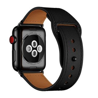iKi Apple Watch 45mm / 44mm / 42mm / Ultra 49mm bőr Sport szíj - fekete