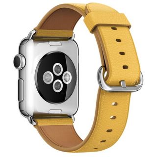 iKi Apple Watch 45mm / 44mm / 42mm Classic bőr szíj - sárga