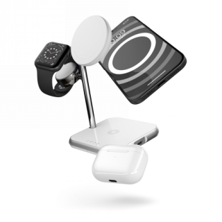 Zens Aluminium 4in1 MagSafe iPhone + Apple Watch + AirPods Qi vezeték nélküli töltő állvány - fehér