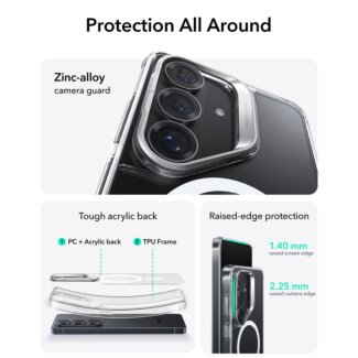 ESR Classic Hybrid Kickstand MagSafe Samsung Galaxy S26+ Plus ütésálló kemény hátlap tok kamervédővel + kitámasztó - átlátszó