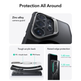 ESR Classic Hybrid Kickstand MagSafe Samsung Galaxy S26 Ultra ütésálló kemény hátlap tok kamervédővel + kitámasztó - átlátszó/fekete