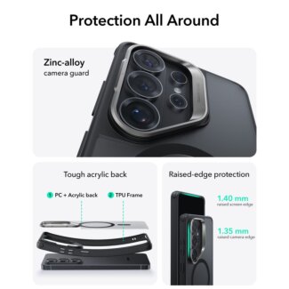 ESR Classic Hybrid Kickstand MagSafe Samsung Galaxy S26 Ultra ütésálló kemény hátlap tok kamervédővel + kitámasztó - matt fekete