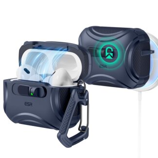 ESR Cyber Flicklock Halolock MagSafe Apple Airpods Pro 3 ütésálló kemény tok + karabíner - kék