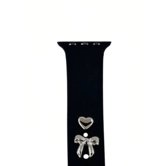 iKi Pin Charm Apple Watch Sport szilikon szíj kiegészítő - ezüst masni - 2db