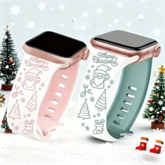 iKi X-Mas Apple Watch 42mm / 41mm / 40mm / 38mm karácsonyi szilikon szíj - fehér/rózsaszín