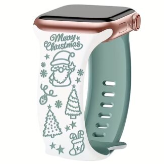 iKi X-Mas Apple Watch 42mm / 41mm / 40mm / 38mm karácsonyi szilikon szíj - fehér/zöld