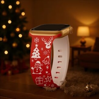 iKi X-Mas Apple Watch 42mm / 41mm / 40mm / 38mm karácsonyi szilikon szíj - piros/fehér