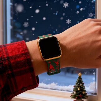 iKi X-Mas Apple Watch 42mm / 41mm / 40mm / 38mm karácsonyi szilikon szíj - zöld/piros